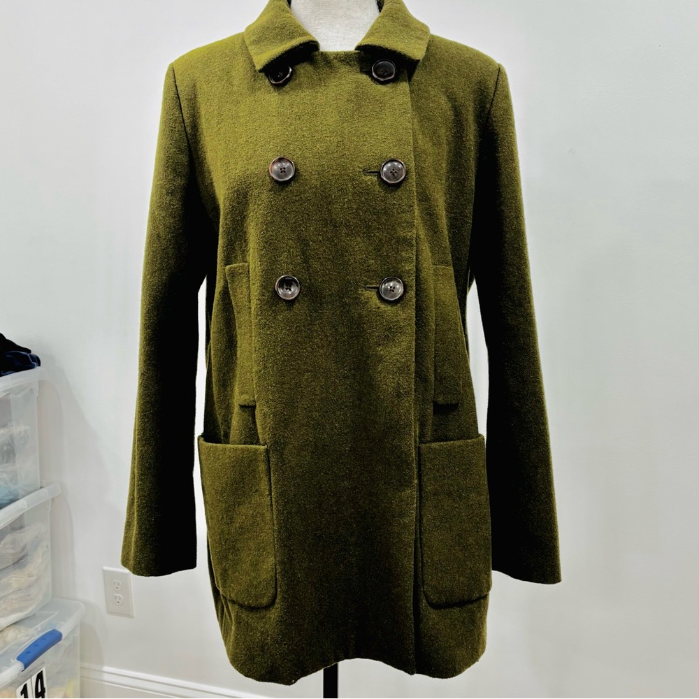 Olive Green Double Breasted Pea Coat Womens Size Med